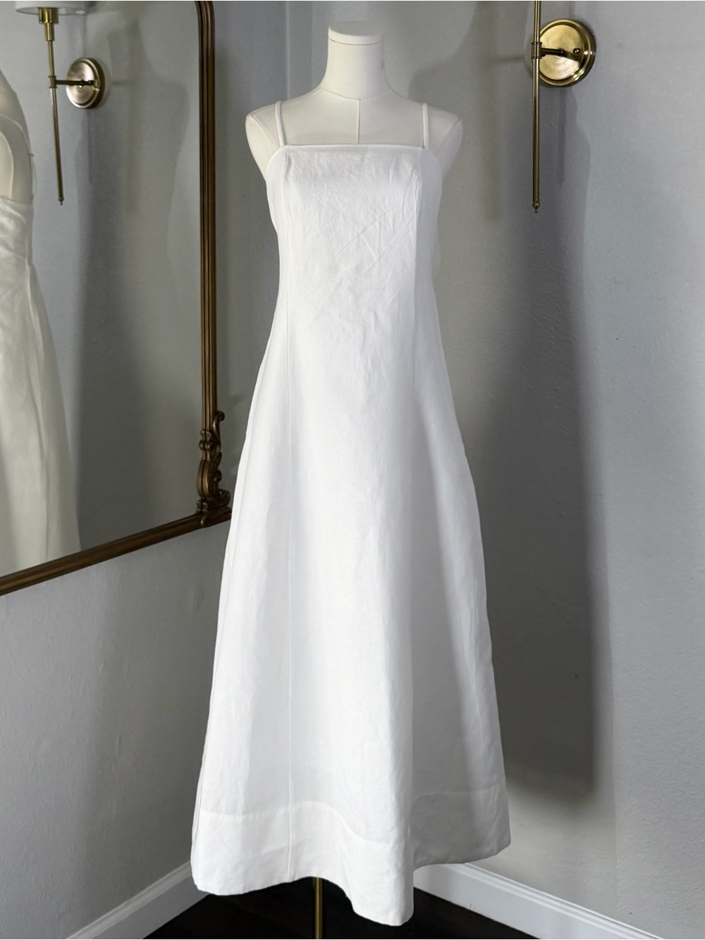 NWT The Drop Daphne White Linen Blend Smocked Maxi Sundress Sz M